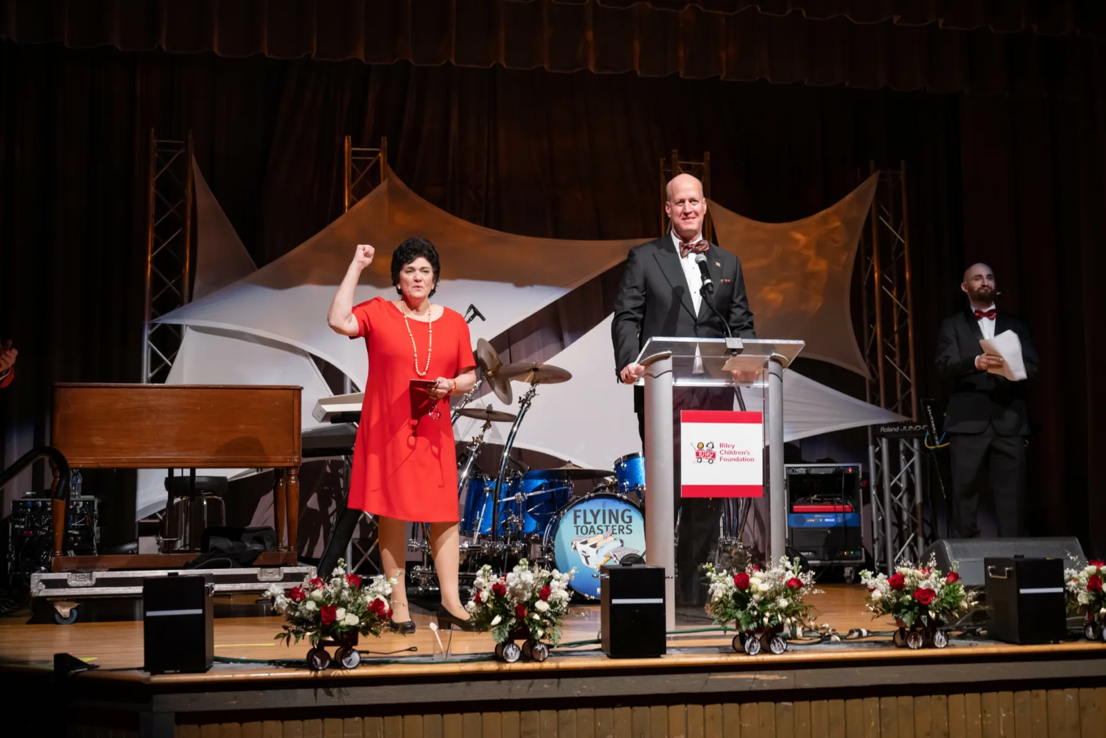 Liz Elkas and Gil Peri on stage at Riley Red event