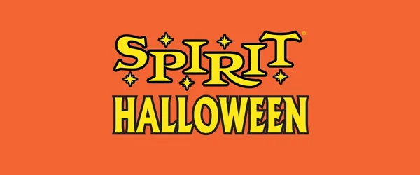 An orange rectangle with yellow letters that say Spirit Halloween