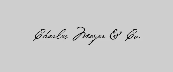 White rectangle with black letters that read Charles Mayer and Co.