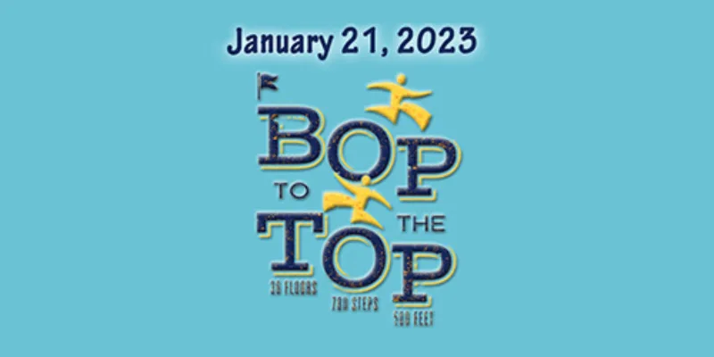 Bop to the Top on blue background
