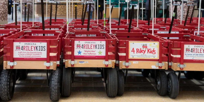 A group of red wagons