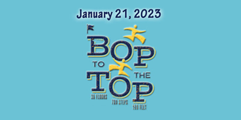 Bop to the Top on blue background